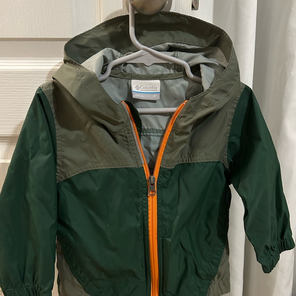Columbia Kids Two-Tone Green Raincoat with Orange Accents